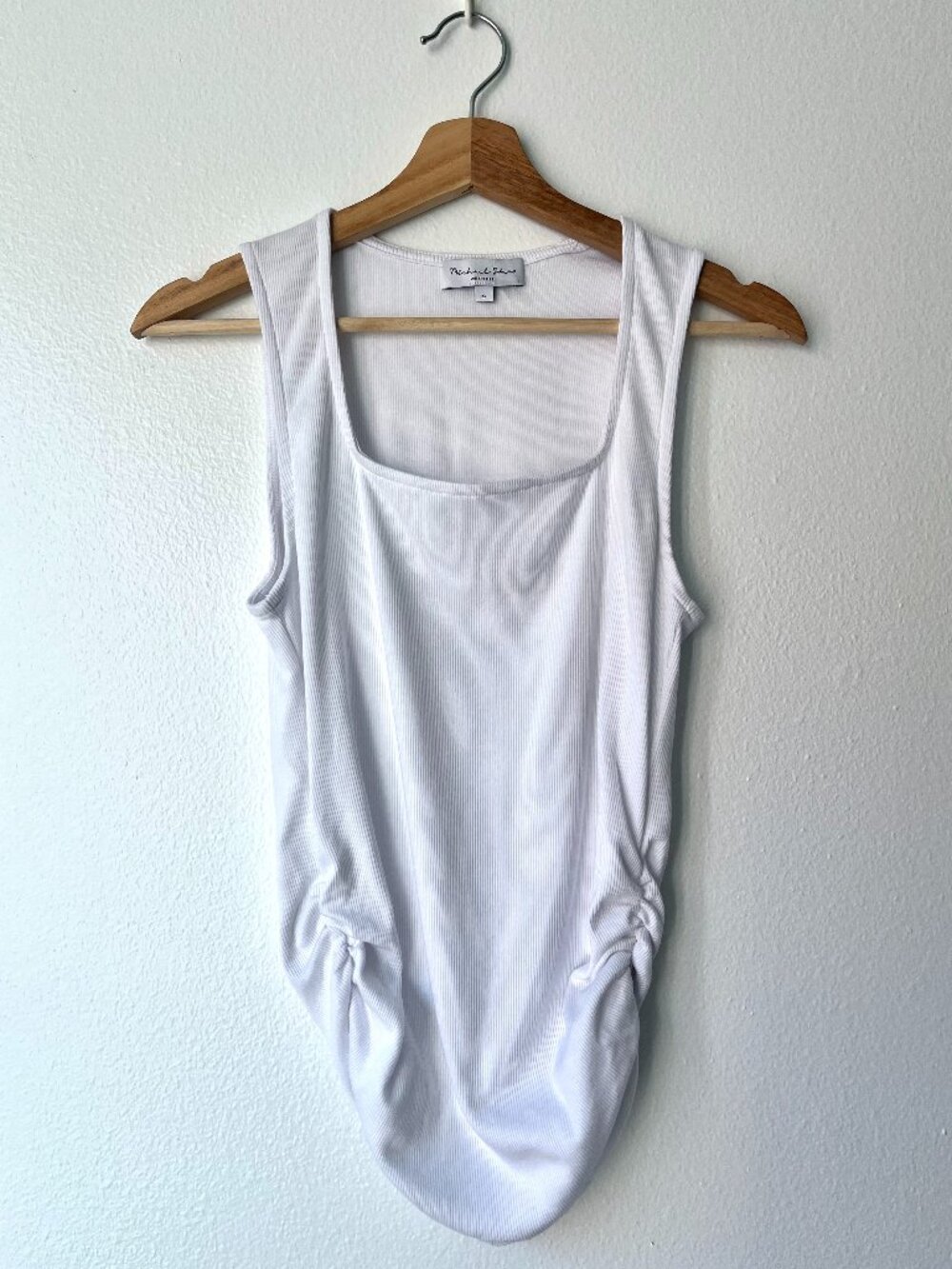 Michael Stars Maribel Square Neck Side Ruched Tank Top - White, Size S